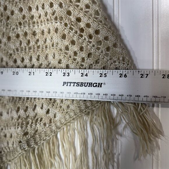 Vintage dELiA*s Beige Fringe Knit Poncho S/M Y2K Crochet Boho Festival Top USA - Picture 3 of 6